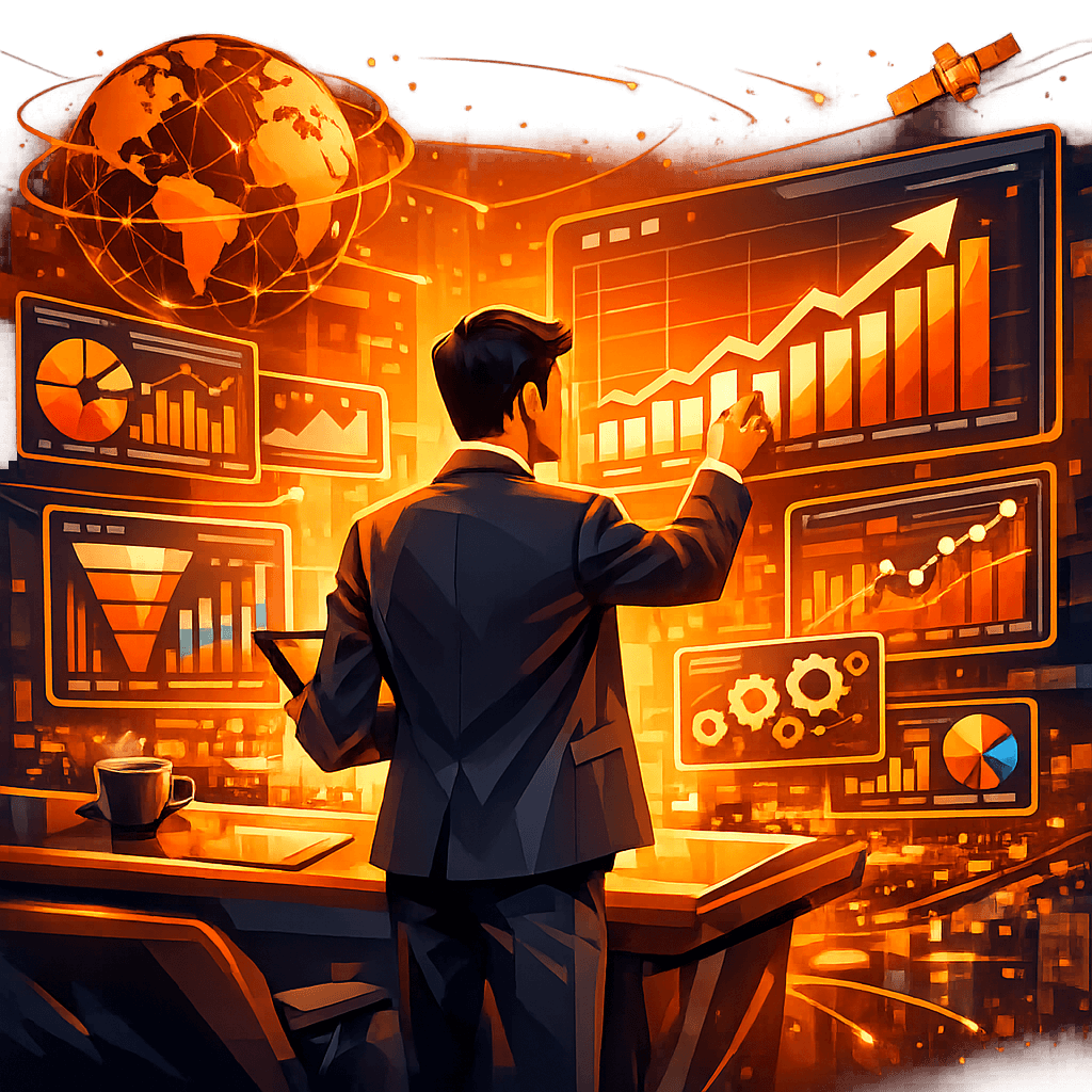 Business professional analyzing growth data on multiple screens Business professional analyzing growth data on multiple screens