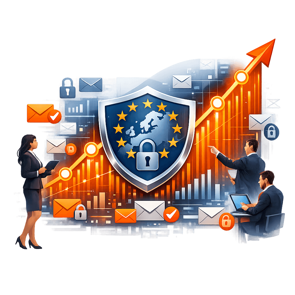 Graphique d’amélioration de la délivrabilité email montrant l’impact de la conformité RGPD Graphique d’amélioration de la délivrabilité email montrant l’impact de la conformité RGPD