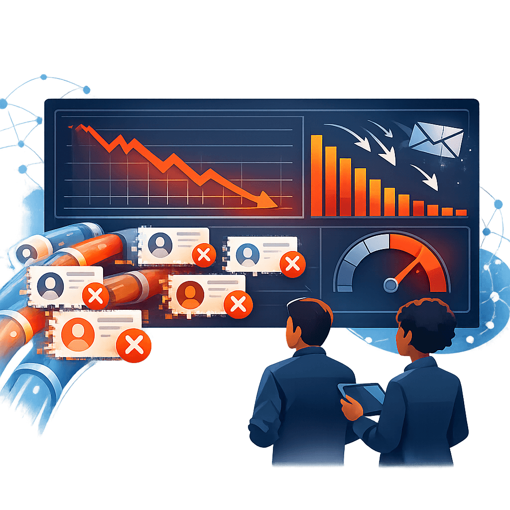 Marketing dashboard showing high bounce rates from unverified lead data Marketing dashboard showing high bounce rates from unverified lead data